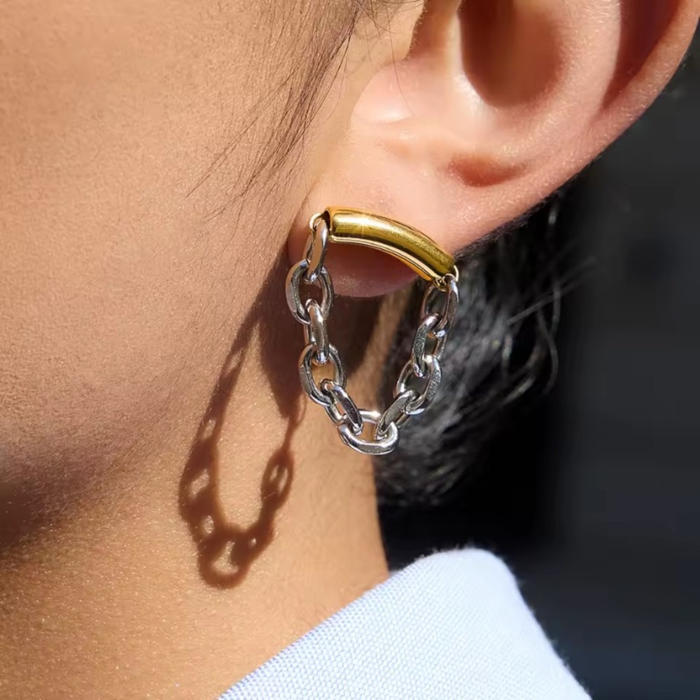 Private Label Gold and Silver Chain Hoop Earrings - Women Jewelry